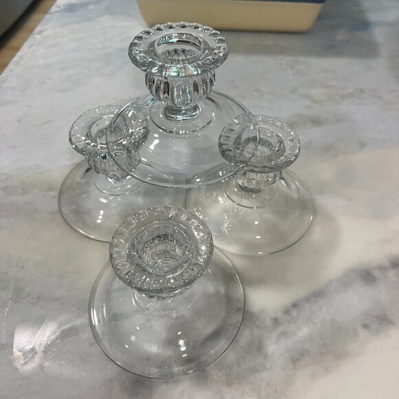 4‎ Elegant Caprice Single Candle Holders Low, Clear Glass, Unbranded - Picture 1 of 7